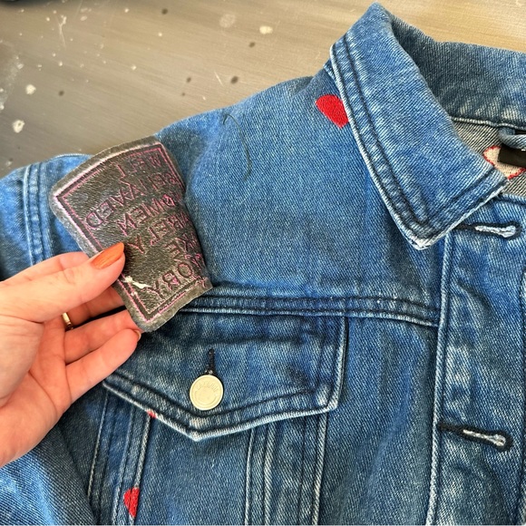 Lazy Oaf Heart Embroidered Jean Jacket size SMALL Rare - Picture 3 of 6
